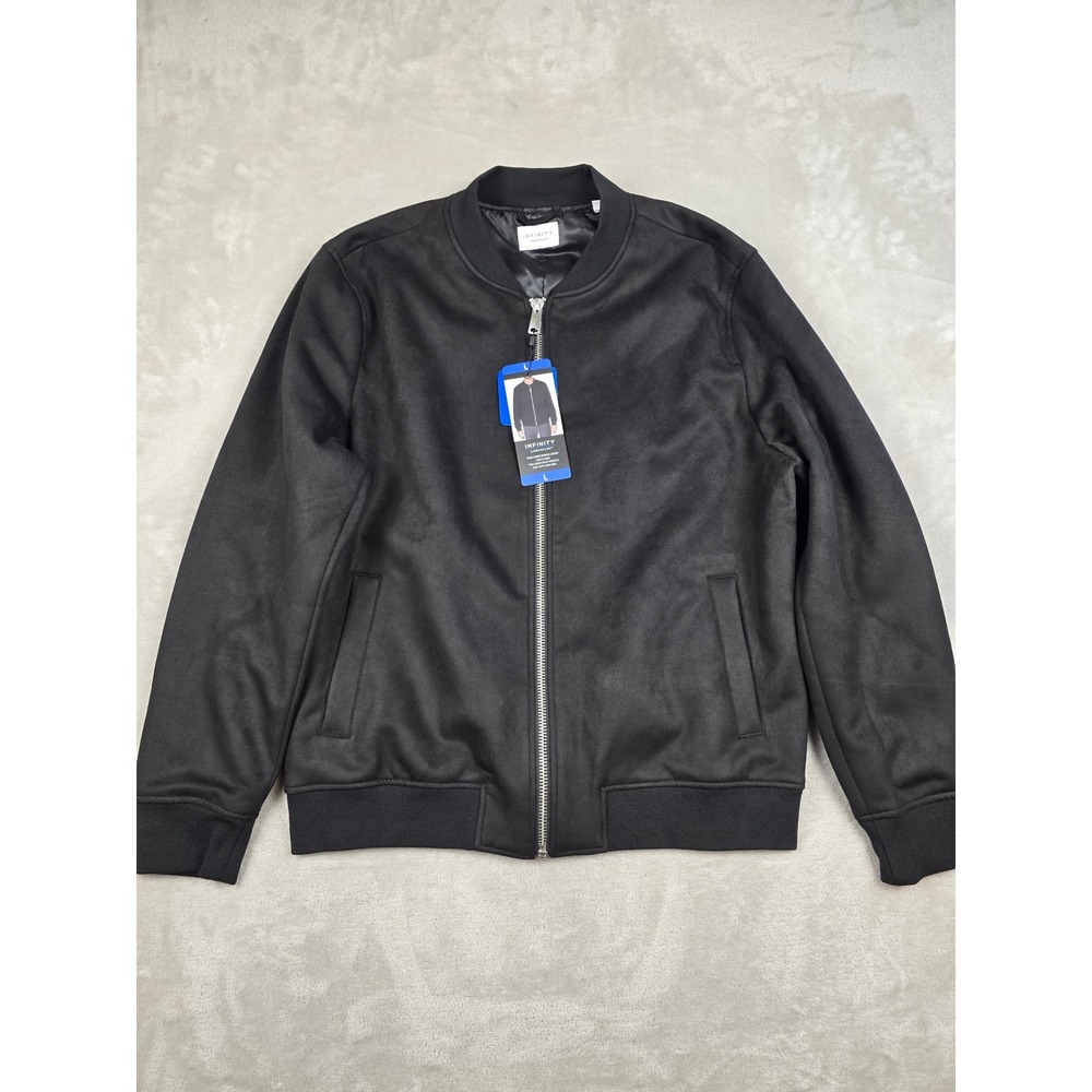 Infinity Linearflex Faux Suede‎ Bomber Jacket Mens Large Black Full Zip Lined